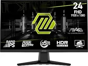 Msi Mag 242f 24-Inch 1920 X 1080 (Fhd) Gaming Monitor, 200hz, Amd Freesync Premium, Hdmi, Displayport, Vesa, Tilt, Height Adjustable, Speaker, 0.5ms, Black