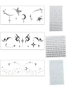 Face Gems Stickers 6 Pack, Rhinestone Temporary Tattoos For Rave Festival - Six Peel-And-Stick Sheets: Cyber Goth, Celestial & Faux-Piercing Rhinestone Looks For Raves, Edm Shows & Parties