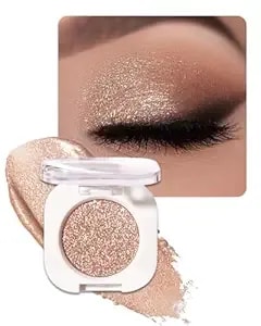 Glitter Eyeshadow Single, Ultra-Fine Sparkling Diamond Shimmer, Long-Lasting Sheer Eye Makeup, Crease-Proof & Buildable Eye Shadow Topper, Champagne Gold