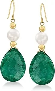 Ross-Simons 20.00 Ct. T.W. Gemstone And Cultured Pearl Earrings In 14kt Yellow Gold