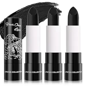 Ionsgako 3pcs Matte Black Lipstick Black Lip Gloss Non-Stick Cup Velvet Lip Stain Long Lasting Matte Lipstick For Women Halloween Black Lip Makeup