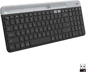 Logitech K585 Multi-Device Slim Wireless Keyboard, Built-In Cradle For Device; For Laptop, Tablet, Desktop, Smartphone, Win/Mac, Bluetooth/Receiver, Compact, Easy Switch, 24 Month Battery - Graphite