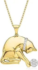 Ross-Simons 0.15 Ct. T.W. Diamond Playing Cat Pendant Necklace In 18kt Gold Over Sterling