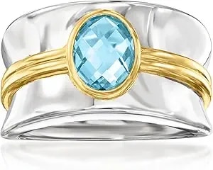 Ross-Simons 1.20 Carat Swiss Blue Topaz Ring In Sterling Silver And 18kt Gold Over Sterling