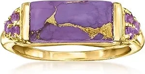 Ross-Simons Purple Turquoise And .10 Ct. T.W. Amethyst Ring In 18kt Gold Over Sterling