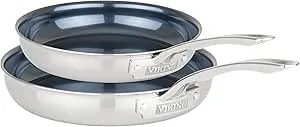 Viking 4-Ply Frying Pans, 2-Piece Laser Clad Titanium Performance Ti, 9.5 And 11 Inch, Blue/Silver