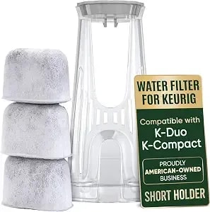 Keurig K-Duo Water Filter Starter Kit By Purehq - Short Handle, 3 Pack - Activated Charcoal, Rear Reservoir Holder, Less Chlorine Taste, Also Fits Duo Essentials, Duo Hot & Iced, K Mini Mate Plus