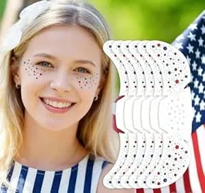 Crudetae Glitter Freckles – 6pcs Patriotic Red White Blue Face Tattoo For 4th Of July, Sparkle Makeup Stickers For Women Kids, Great 4th Of July Outfits For Women