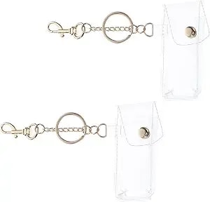 Transparent Lipstick Case Keychain Clear Mini Lip Gloss Holder Portable Lip Balm Pouch With Key Ring Compact Organizer For Travel Daily Use
