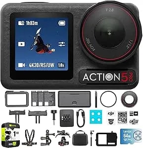 DJI Osmo Action 5 Pro Adventure Combo, 4-Hour Battery, 4K Video Bundle With Outdoor Action Kit, 64GB Microsdxc Card, Silicone Protective Case & 1 YR CPS Enhanced Protection Pack