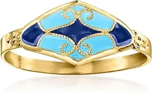Ross-Simons Italian Tonal Blue Enamel Ring In 14kt Yellow Gold
