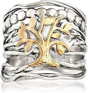 Ross-Simons Sterling Silver And 14kt Yellow Gold Multi-Row Tree Of Life Ring