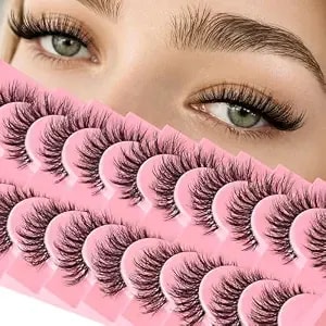 Lashes Wispy False Eyelashes Strips Cat Eye Fake Lash Natural Look Mink Strip Eyelash Pack Fluffy Cateye Eye Lash Set Demi Wispies Full PestañAs Postizas Clear Band Easy Lashes For Beginners