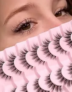 Cat Eye Lashes Wispy False Eyelashes Natural Look Fluffy Strip Lashes 15mm Wispy Fake Lashes Natural Eyelashes For Women 7 Pairs