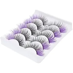 Kallory 5 Pairs Colored Lashes, Natural Look Wispy Eyelashes 3d Colored Lashes Strips With Box For Women Girls (Purple)