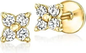 Ross-Simons 0.10 Ct. T.W. Diamond Clover Flat-Back Stud Earrings In 10kt Yellow Gold