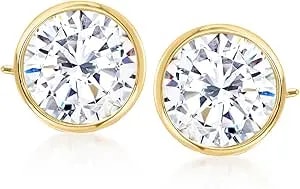 Ross-Simons 3.00 Ct. T.W. Bezel-Set Cz Stud Earrings In 14kt Yellow Gold