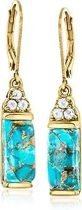 Ross-Simons Turquoise And .50 Ct. T.W. Sky Blue Topaz Drop Earrings In 18kt Gold Over Sterling
