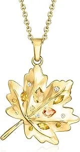 Ross-Simons 0.42 Ct. T.W. Multi-Gemstone Leaf Pendant Necklace With Lab-Grown Diamonds In 18kt Gold Over Sterling. 18 Inches