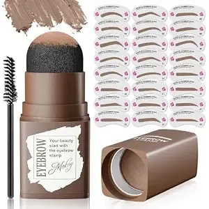 Eyebrow Stamp Stencil Kit - Long-Lasting Eyebrow Powder With Brush, Waterproof & Smudge-Proof Brow Shaping Kit With 24 Reusable Thin & Thick Eyebrow Stencils For Voluminous Brow (Light Brown)