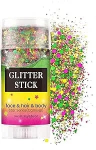Glitter Hair Gel – Chunky Glitter Stick For Hair, Face & Body - Red Gold Green Colors – Festival Use For Carnival, Rave, Concert – Easy To Remove, Long-Lasting Shine For Makeup