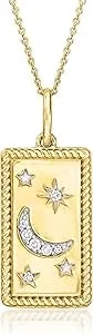 Ross-Simons 0.10 Ct. T.W. Lab-Grown Diamond Moon And Star Pendant Necklace In 18kt Gold Over Sterling