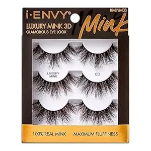 I-Envy False Lashes, Mink 3d Lashes Value Pack Real Mink Maximum Fluffy Wispy Luxury Glamorous Natural Look Reusable Eyelashes (03)