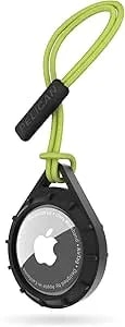 Pelican Protector Airtag Holder - Airtag Keychain With Rugged Strap Loop [Impact Resistant] [Travel Essentials] - Protective Air Tag Case For Dog Collar, Backpack, Keys, Luggage - Black/Yellow