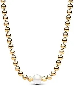 Pandora Treated Freshwater Cultured Pearl & Beads Collier Necklace - 14k Gold-Plated Necklace With Treated Freshwater Cultured Pearl For Women - Jewelry For Women - Includes Gift Box - 17.7"