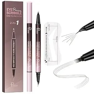 Waterproof Microblading Eyebrow Pen,2-In-1 Dual Ended Eyebrow Pen & 10 Eyebrow Stamp,4-Fork-Tip & Precise Brush-Tip For Natural Hair-Like Brows, Perfect Eyebrows Makeup.