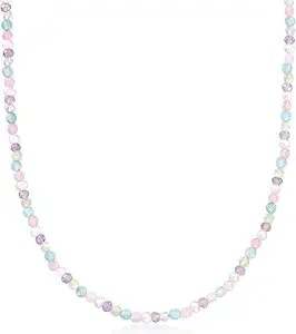 Ross-Simons Pastel Multi-Gemstone Bead And 3-3.5mm Cultured Pearl Necklace In 18kt Gold Over Sterling. 18 Inches