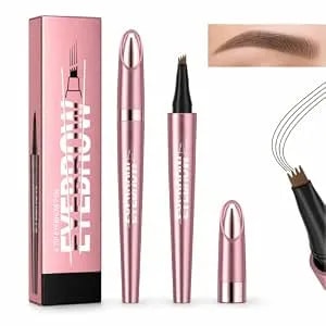 4-Tip Microblading Eyebrow Pen, Long-Lasting Waterproof Micro Fork Brow Pen For Natural Hair-Like Strokes, Quick-Dry Smudge-Resistant For Daily Makeup, Dark Brown