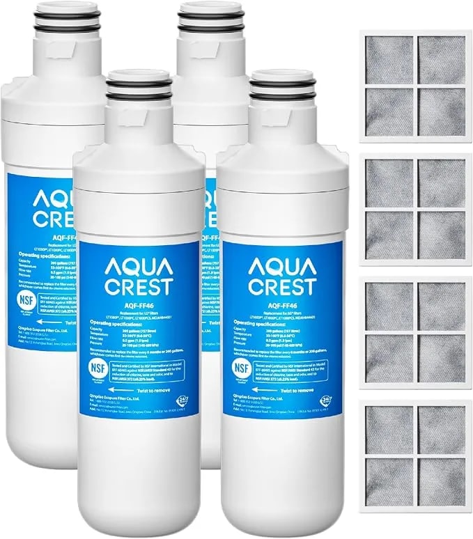 Aqua Crest lt1000pc Refrigerator Water Filter And Air Filter, 4 Combo - Replacement For Lg® adq747935, lt1000p®/Pc/Pcs, lmxs28626s, lfxs26973s, mdj64844601, adq74793501, adq74793502 And lt120f®