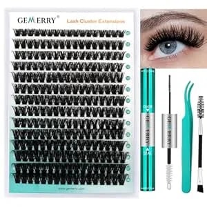 Gemerry Eyelash Extension Kit Thick Curl Fluffy Clusters Kit With Lash Bond And Seal, Tweezers, Diy Lash Extension (80p-10-18mm)