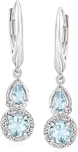 Ross-Simons 1.25 Ct. T.W. Aquamarine And .13 Ct. T.W. Diamond Drop Earrings In Sterling Silver