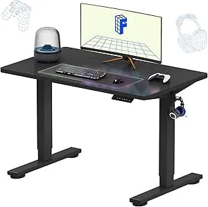 Flexispot EN1 One-Piece Standing Desk, 40"x24" Seamless Desktop Electric Height Adjustable Desk For Home Office, Multi-Monitor Setups & Easy Assembly, Black (Black Frame)