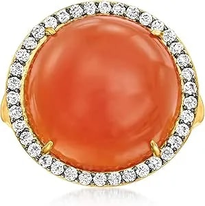 Ross-Simons Carnelian And .60 Ct. T.W. White Topaz Ring In 18kt Gold Over Sterling