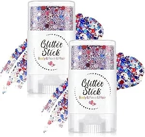 4th Of July Glitter Stick Red White Blue Hair Glitter Stick,4th Of July Patriotic America Flag Face Body Glitter 250th Outfits For Women,Portable Makeup Accessories For Football Game (1, 01)