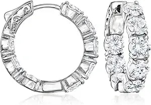 Ross-Simons 7.00 Ct. T.W. Cz Inside-Outside Hoop Earrings In Sterling Silver