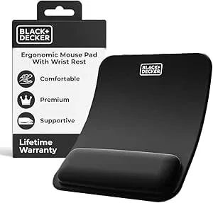Black+Decker Ergonomic Mouse Pad Wrist Support - Comfortable Mouse Pad Wrist Rest - Wrist Relief Gel Mousepad - Non-Slip Base Aesthetic Mousepad For Gaming, Home, Office - Perfect For Computer, Laptop