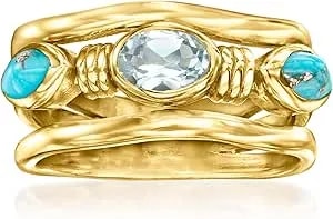 Ross-Simons Turquoise And .50 Carat Sky Blue Topaz Ring In 18kt Gold Over Sterling