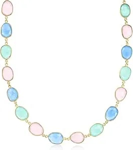 Ross-Simons Pink And Tonal Blue Chalcedony Necklace In 18kt Gold Over Sterling