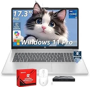 Hp 17t Business Laptop Computer, 17.3" Fhd Anti-Glare Display, Intel 10-Core i5-1334u, 16gb Ram + 512gb Ssd, Backlit Keyboard, Fingerprint, Window 11 Pro, Copilot Ai Laptop, Wi-Fi 6 + Bluetooth 5.4