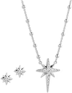 Harley-Davidson Womens Crystal Starburst Necklace & Earring Set, Sterling Silver