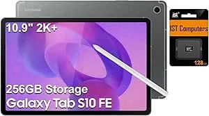 Samsung Galaxy Tab S10 FE Android Tablet (10.9" 2K+ Touchscreen, 8-Core, 8GB RAM, 256GB Storage (128GB+128GB SD Card)), S Pen, Long Battery Life, Dual Cameras, Lightweight, SM-X520, NA Version, Gray