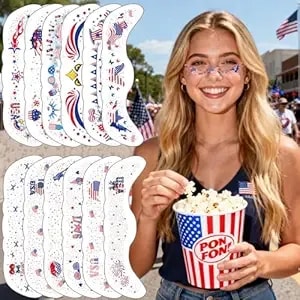 4th Of July Freckles Face Tattoos 12pcs, Red White And Blue Patriotic Flag Star Temporary Tattoos, Independence Day Freckle Makeup Face Stickers For Parade Party Decorations