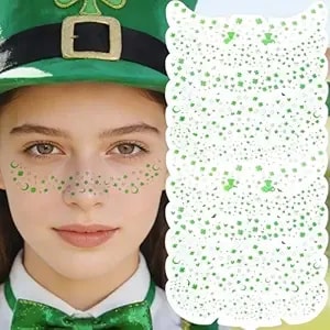 St. Patrick'S Day Face Glitter Freckles 12 Pcs Green Shamrock Temporary Face Tattoos Stickers Waterproof Sparkle Face Speckles Makeup Patches For St Patrick'S Day Country Concerts Singer Festival Rave