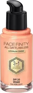 Max Factor Facefinity 3-In-1 All Day Flawless Liquid Foundation, Spf 20-64 Rose Gold, 30 Ml
