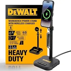 Dewalt Heavy Duty Magnetic Wireless Charging Stand W/Usb Ports, Compatible Magsafe Charger Adjustable Workbench Stand W/Wireless Charger Iphone Compatible, 3 Type C 1 Usb Multi-Device Charging Station