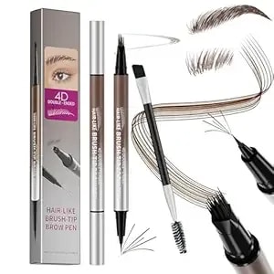 Eyebrow Pen For Women,Dual-Ended Microblading Pen With Multi-Prong Tip & Brow Brush, Waterproof, Creates Realistic 4d Hair-Like Strokes,Natural Fuller-Looking Brows,Long-Lasting(Brown)